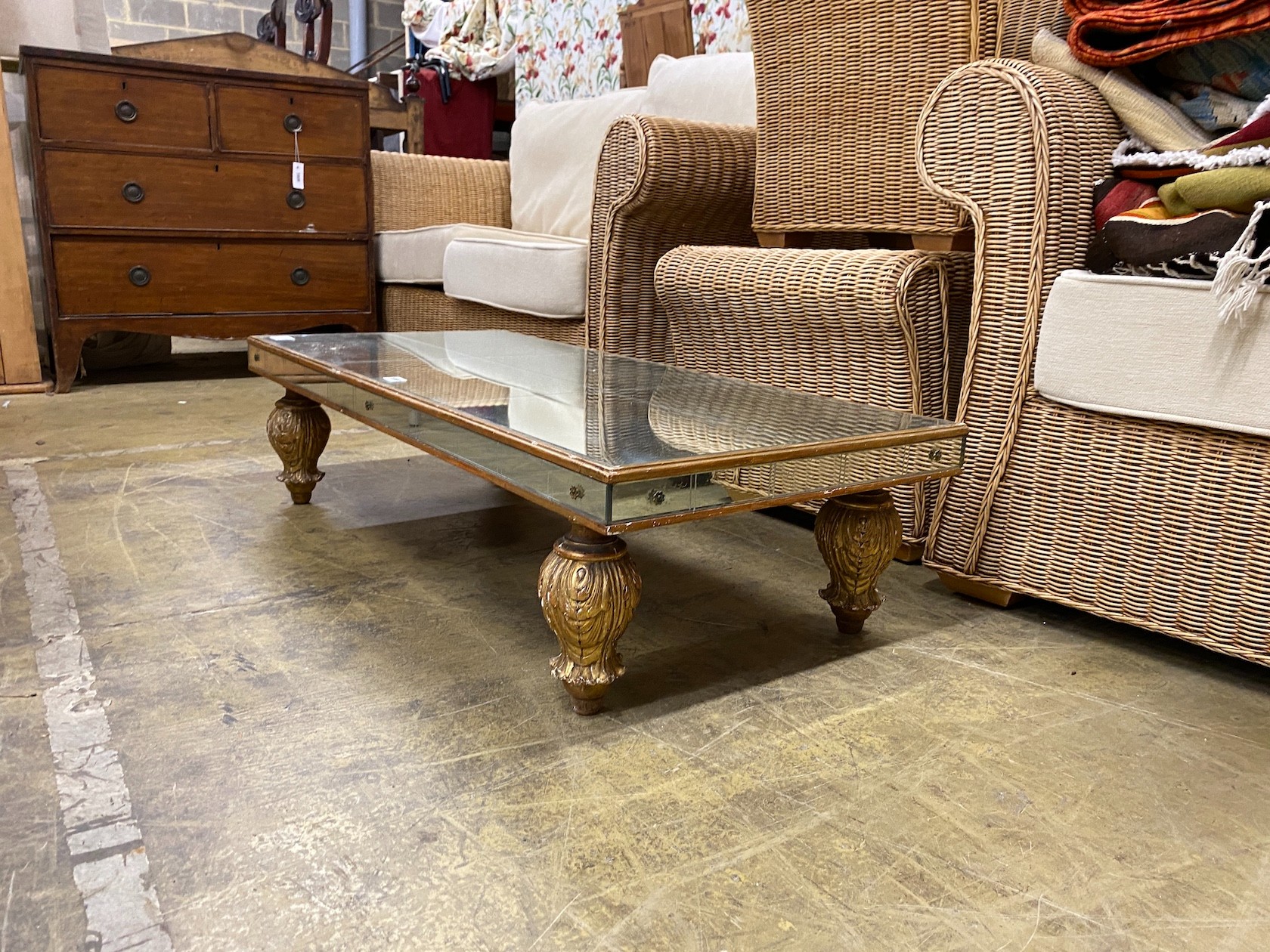An Italian mirrored giltwood rectangular coffee table, width 110cm, depth 50cm, height 28cm